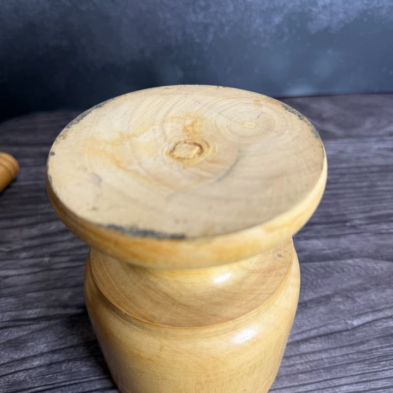Vintage Rustic Hand Carved Wooden Mortar and Pestle Set for Herbs and Spices - Thumbnail 9