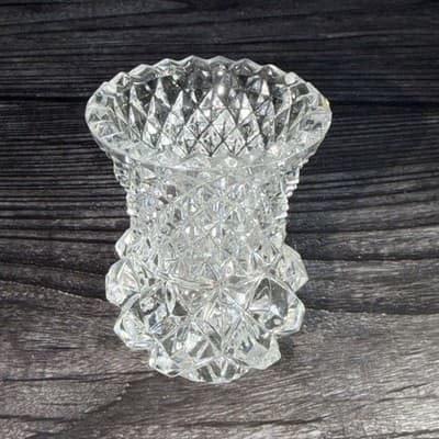 Vintage Lead Crystal Toothpick Holder Sawtooth Cut Glass Pineapple EUC - Thumbnail 4