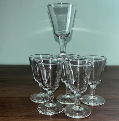 Plain glass mini flared cordial or sherry glasses set of 6 Approximately 5.5”