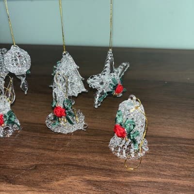 10 Spun Glass Christmas Ornaments Byrd Christmas Tree Star Candle, Angel Bell - Thumbnail 4