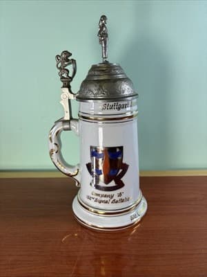 Beer Stein 102nd Signal Battalion Nude Lady Lithophane Lidded 1958 60 Germany - Thumbnail 2