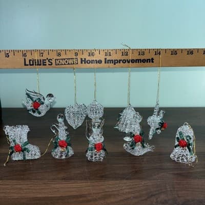 10 Spun Glass Christmas Ornaments Byrd Christmas Tree Star Candle, Angel Bell - Thumbnail 2