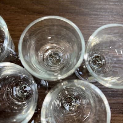 Plain glass mini flared cordial or sherry glasses set of 6 Approximately 5.5” - Thumbnail 6