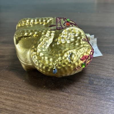 Blown Glass Elephant Christmas Ornament Gold-Tone w Jewels NWT Pier 1 - Thumbnail 2