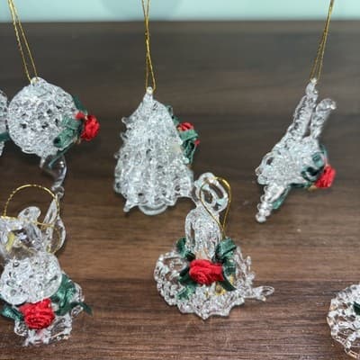 10 Spun Glass Christmas Ornaments Byrd Christmas Tree Star Candle, Angel Bell - Thumbnail 7