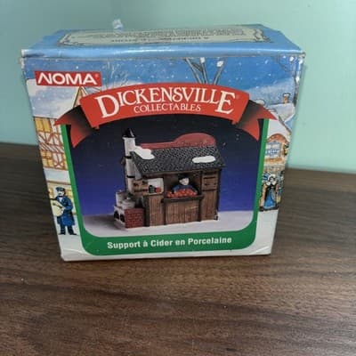 VTG Noma 1995 Dickensville Cider Stand Porcelain Christmas Village Accessories - Thumbnail 8