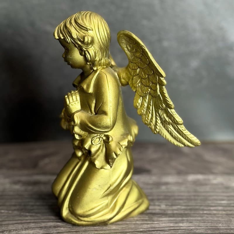 Vintage Italian Gold Painted Resin Kneeling Praying Winged Cherub Angel Figurine - Thumbnail 7