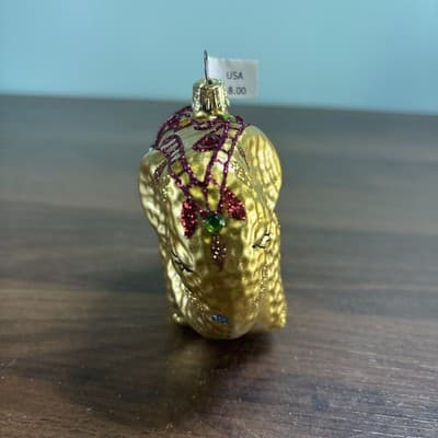 Blown Glass Elephant Christmas Ornament Gold-Tone w Jewels NWT Pier 1 - Thumbnail 3