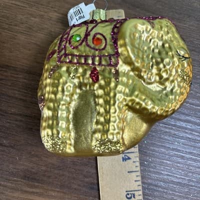 Blown Glass Elephant Christmas Ornament Gold-Tone w Jewels NWT Pier 1 - Thumbnail 7