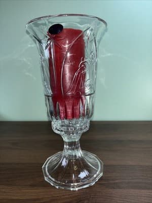 St George Hurricane Candle Holder Christmas Nativity Fine Lead Crystal Pedestal - Thumbnail 5