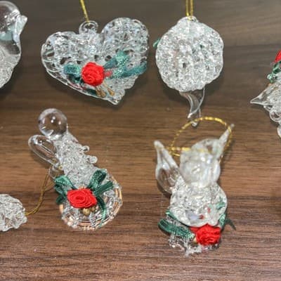 10 Spun Glass Christmas Ornaments Byrd Christmas Tree Star Candle, Angel Bell - Thumbnail 5