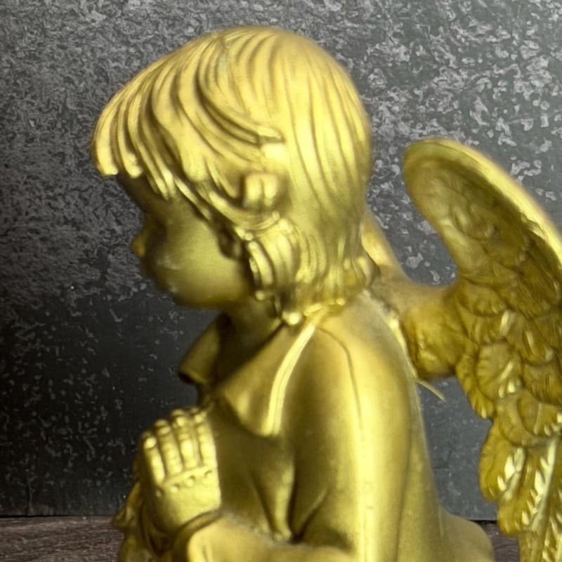 Vintage Italian Gold Painted Resin Kneeling Praying Winged Cherub Angel Figurine - Thumbnail 6
