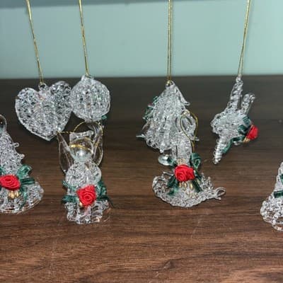 10 Spun Glass Christmas Ornaments Byrd Christmas Tree Star Candle, Angel Bell - Thumbnail 3