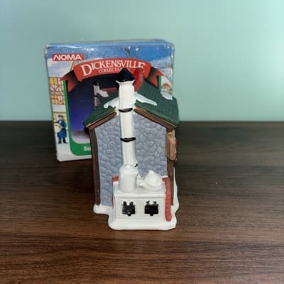 VTG Noma 1995 Dickensville Cider Stand Porcelain Christmas Village Accessories - Thumbnail 2