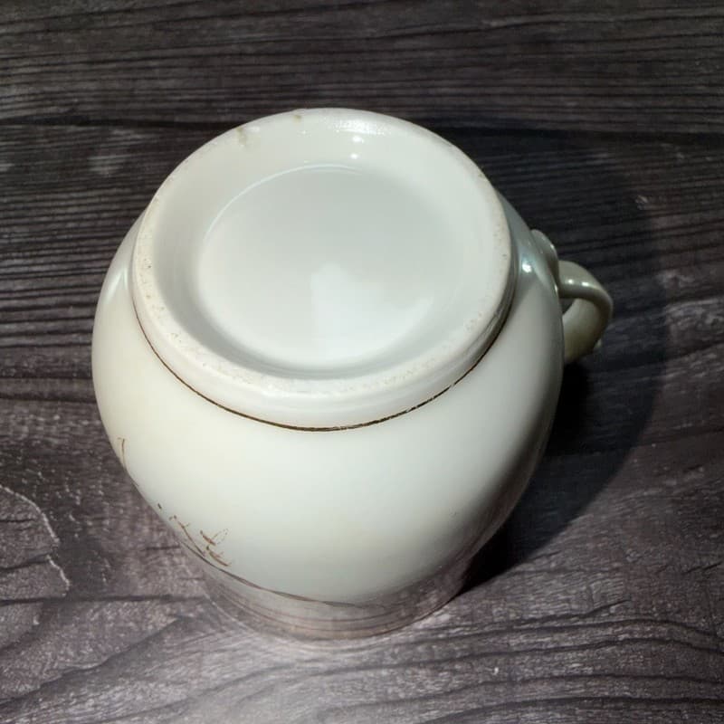 Antique Victorian Porcelain Mustache Cup with Orange Swag and Gold Gilt Design - - Thumbnail 6
