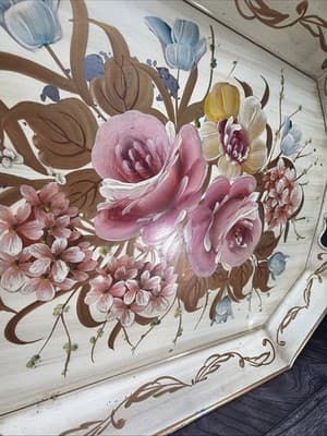 Pilgrim Art Tole Metal Floral Tray Large Handpainted Rectangle Shabby Victorian - Thumbnail 7