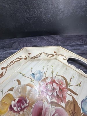 Pilgrim Art Tole Metal Floral Tray Large Handpainted Rectangle Shabby Victorian - Thumbnail 18