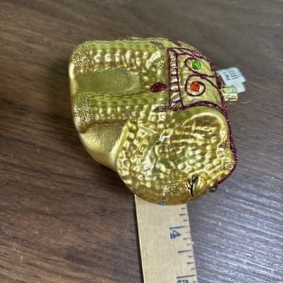 Blown Glass Elephant Christmas Ornament Gold-Tone w Jewels NWT Pier 1 - Thumbnail 8