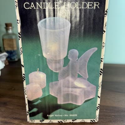 LE Smith Frosted Glass Angel Votive Cup Candle Holder 5.5" Tall Vintage Star - Thumbnail 10