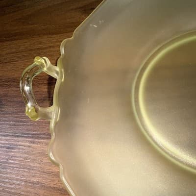 Lancaster Depression Glass Topaz Yellow Large Serving Bowl Frosted Satin 10” - Thumbnail 3