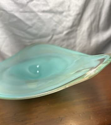 Vintage Hand blown Art Glass Dish Sea Foam Green Art Deco Abstract Swirls - Thumbnail 5