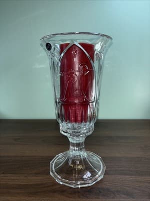 St George Hurricane Candle Holder Christmas Nativity Fine Lead Crystal Pedestal - Thumbnail 2
