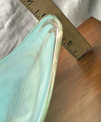 Vintage Hand blown Art Glass Dish Sea Foam Green Art Deco Abstract Swirls - Thumbnail 13