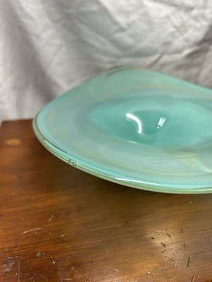 Vintage Hand blown Art Glass Dish Sea Foam Green Art Deco Abstract Swirls - Thumbnail 6
