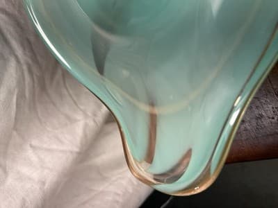 Vintage Hand blown Art Glass Dish Sea Foam Green Art Deco Abstract Swirls - Thumbnail 3