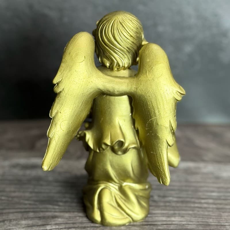 Vintage Italian Gold Painted Resin Kneeling Praying Winged Cherub Angel Figurine - Thumbnail 10