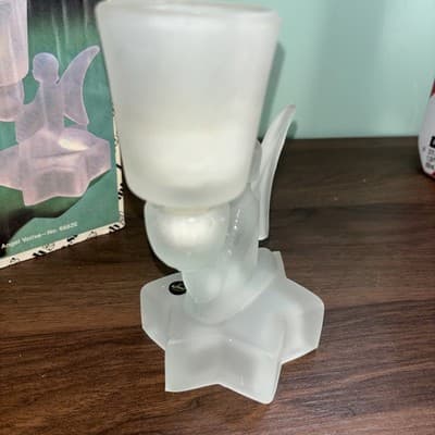 LE Smith Frosted Glass Angel Votive Cup Candle Holder 5.5" Tall Vintage Star - Thumbnail 7