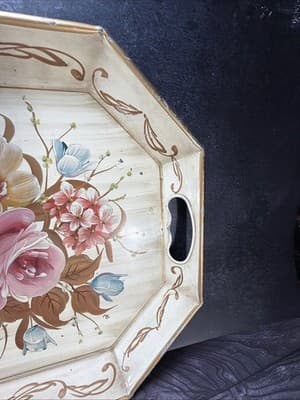 Pilgrim Art Tole Metal Floral Tray Large Handpainted Rectangle Shabby Victorian - Thumbnail 8