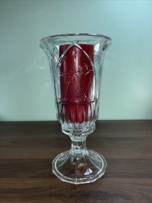 St George Hurricane Candle Holder Christmas Nativity Fine Lead Crystal Pedestal - Thumbnail 6