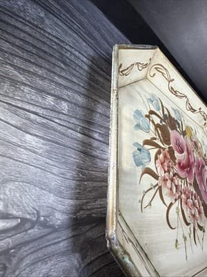 Pilgrim Art Tole Metal Floral Tray Large Handpainted Rectangle Shabby Victorian - Thumbnail 12