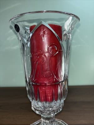 St George Hurricane Candle Holder Christmas Nativity Fine Lead Crystal Pedestal - Thumbnail 3