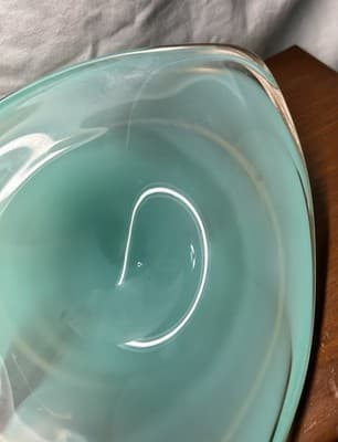 Vintage Hand blown Art Glass Dish Sea Foam Green Art Deco Abstract Swirls - Thumbnail 9