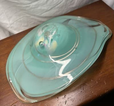 Vintage Hand blown Art Glass Dish Sea Foam Green Art Deco Abstract Swirls - Thumbnail 11