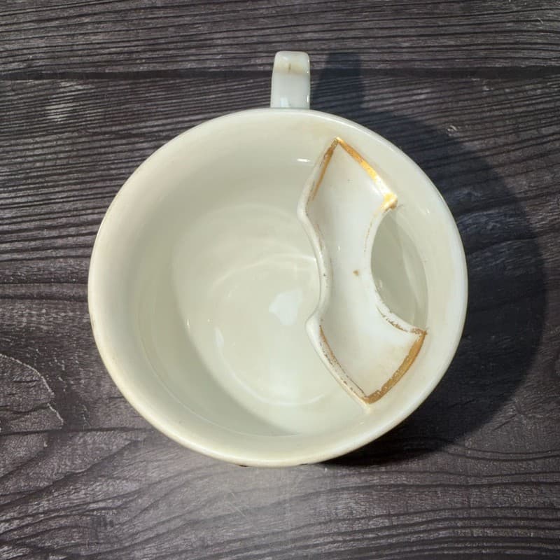 Antique Victorian Porcelain Mustache Cup with Orange Swag and Gold Gilt Design - - Thumbnail 7