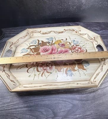 Pilgrim Art Tole Metal Floral Tray Large Handpainted Rectangle Shabby Victorian - Thumbnail 20