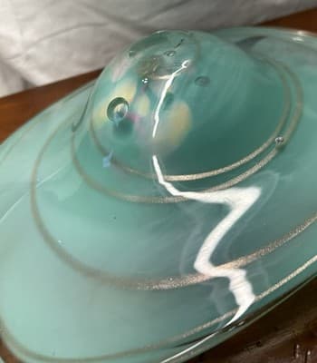Vintage Hand blown Art Glass Dish Sea Foam Green Art Deco Abstract Swirls - Thumbnail 10
