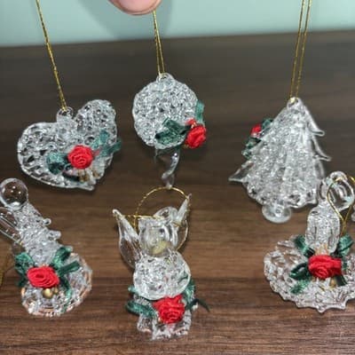 10 Spun Glass Christmas Ornaments Byrd Christmas Tree Star Candle, Angel Bell - Thumbnail 6