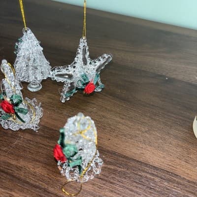 10 Spun Glass Christmas Ornaments Byrd Christmas Tree Star Candle, Angel Bell - Thumbnail 8