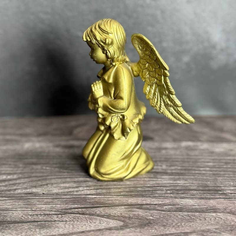 Vintage Italian Gold Painted Resin Kneeling Praying Winged Cherub Angel Figurine - Thumbnail 5