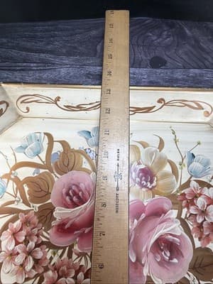 Pilgrim Art Tole Metal Floral Tray Large Handpainted Rectangle Shabby Victorian - Thumbnail 22