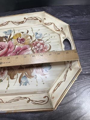 Pilgrim Art Tole Metal Floral Tray Large Handpainted Rectangle Shabby Victorian - Thumbnail 21