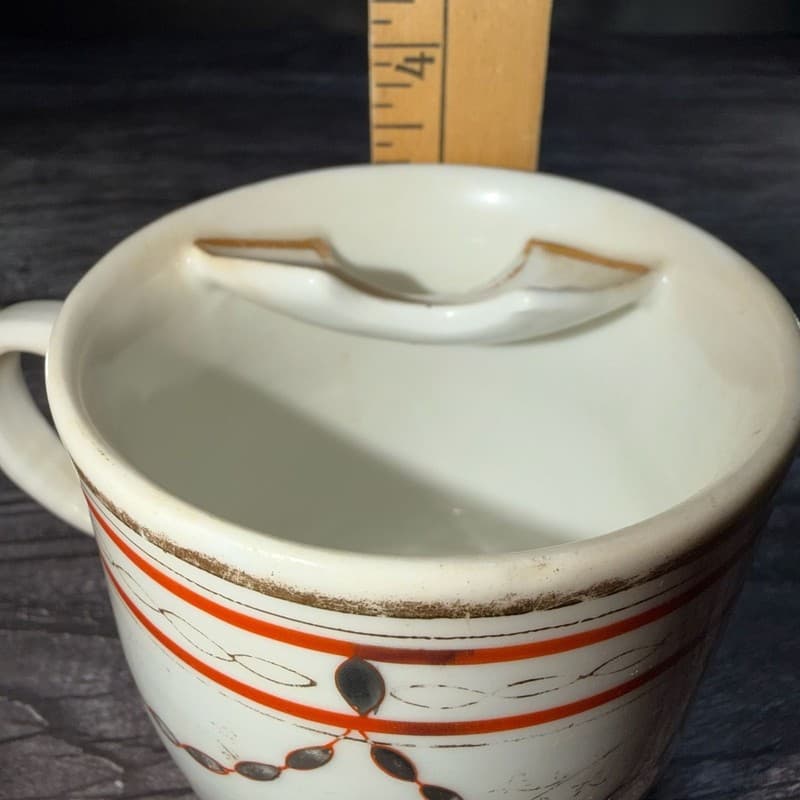 Antique Victorian Porcelain Mustache Cup with Orange Swag and Gold Gilt Design - - Thumbnail 10