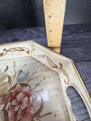 Pilgrim Art Tole Metal Floral Tray Large Handpainted Rectangle Shabby Victorian - Thumbnail 23