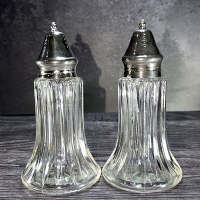 Vintage Leonard Crystal SilverPlated 6" Tall Salt & Pepper Shakers