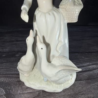 Porcelain Girl with goose Shepherdess collectible figurine vintage Geese - Thumbnail 3