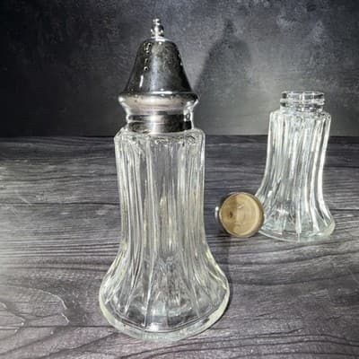 Vintage Leonard Crystal SilverPlated 6" Tall Salt & Pepper Shakers - Thumbnail 13
